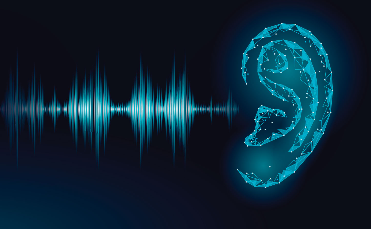 a neon outline of an ear and a soundwave